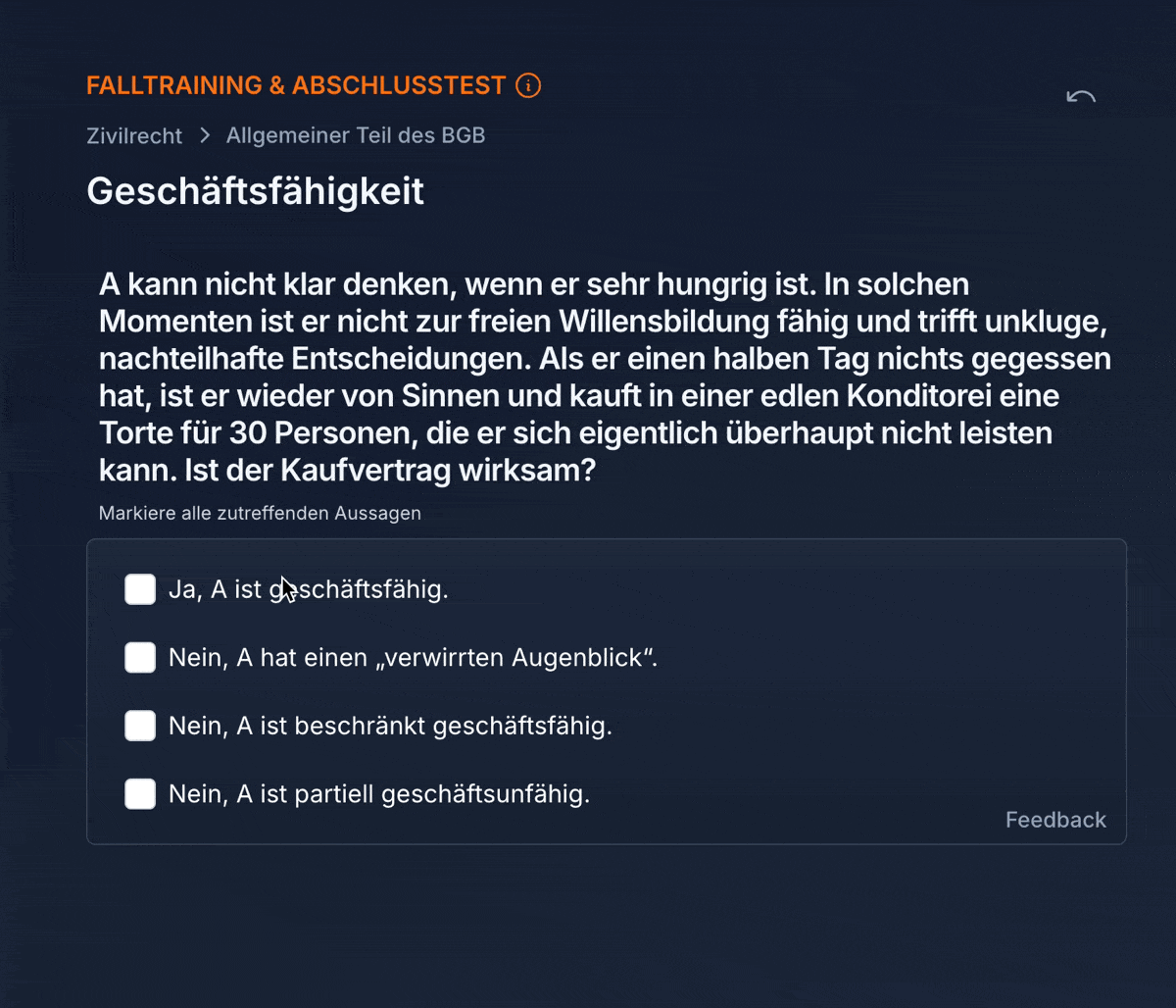Jura-Falltraining online - Multiple-Choice-Fragen für Staatsexamen