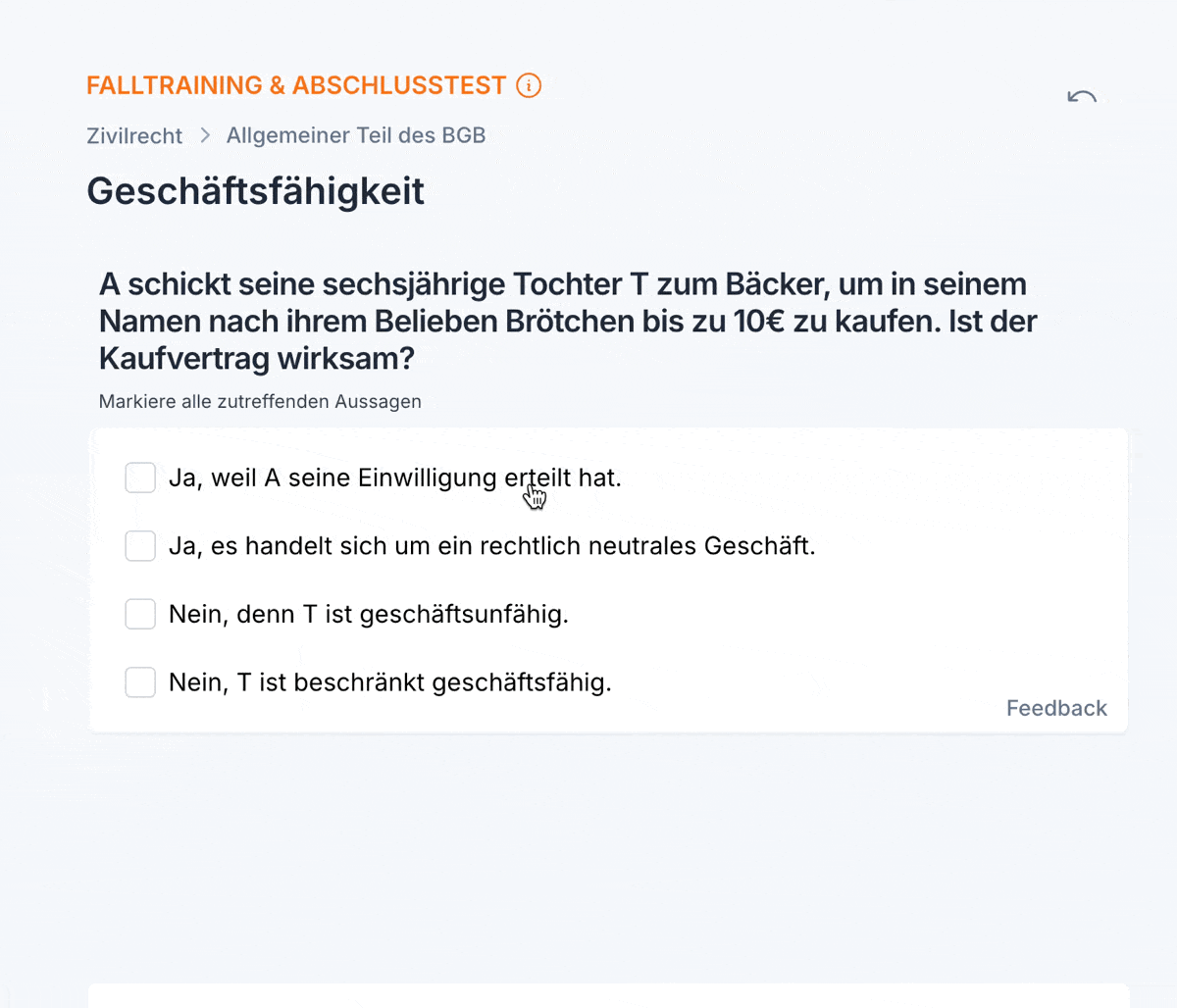 Jura-Falltraining online - Multiple-Choice-Fragen für Staatsexamen